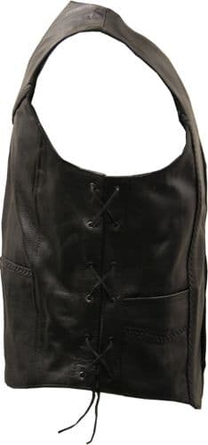 Weaver Lace Sides & Plait Leather Biker Vest by Skintan Leather