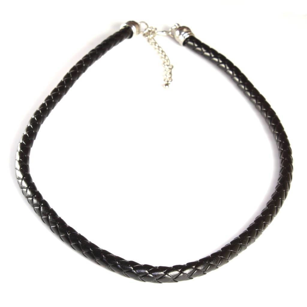 Wide Black Platted Leather Necklace