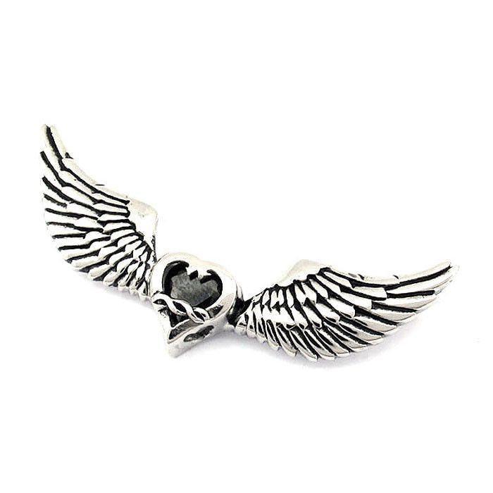 Winged Heart Pendant With Black CZ - 170487