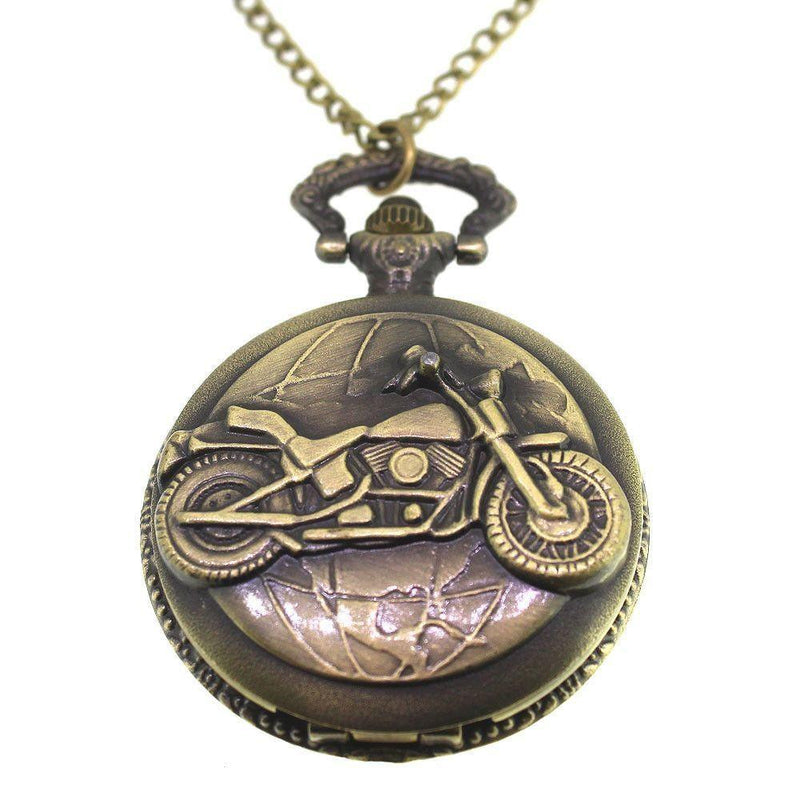 Zinc Alloy Antique Bronze Colour Bike Pocket Watch Necklace